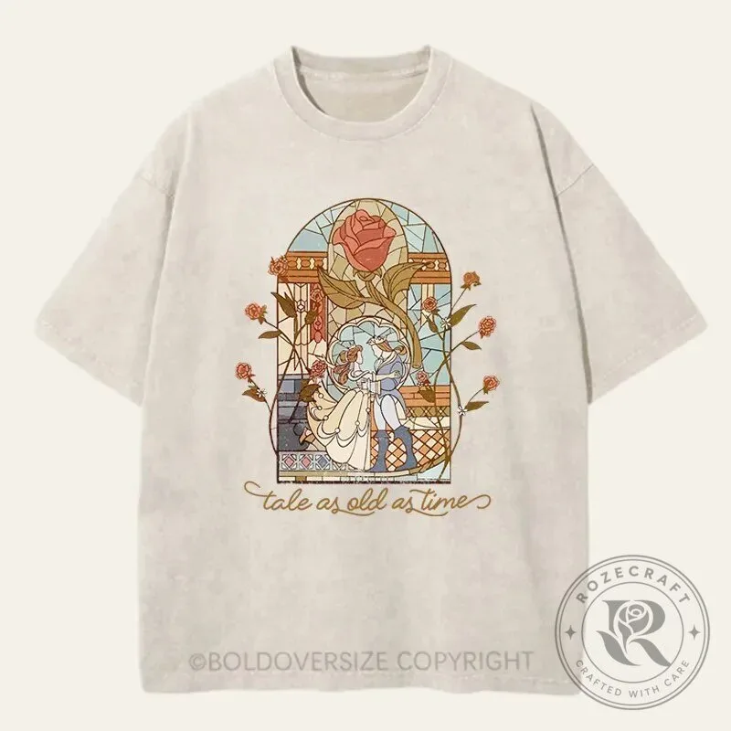 Beauty and the Beast Tale As Old As Time Stained Glass Vintage T-Shirt