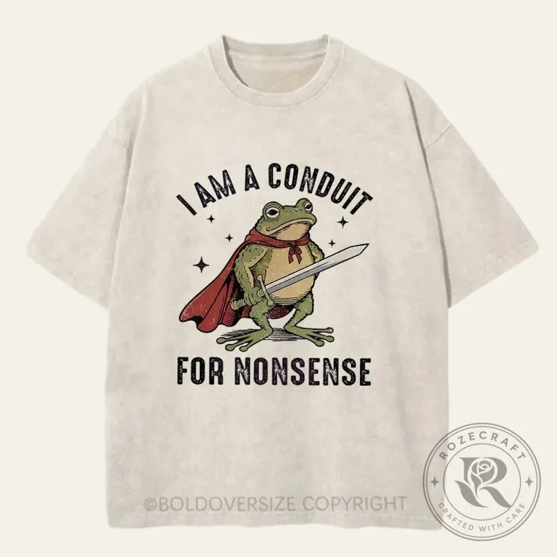 I Am A Conduit For Nonsense Frog With Sword Funny Washed T-Shirt