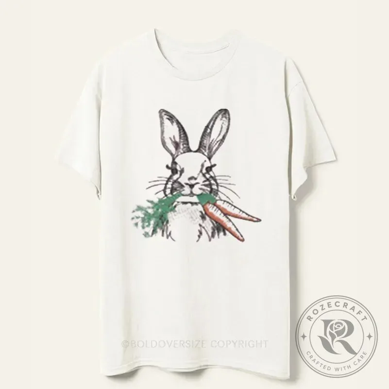 Vintage Easter Bunny Rabbit Eating Carrot Holiday Celebration T-Shirt