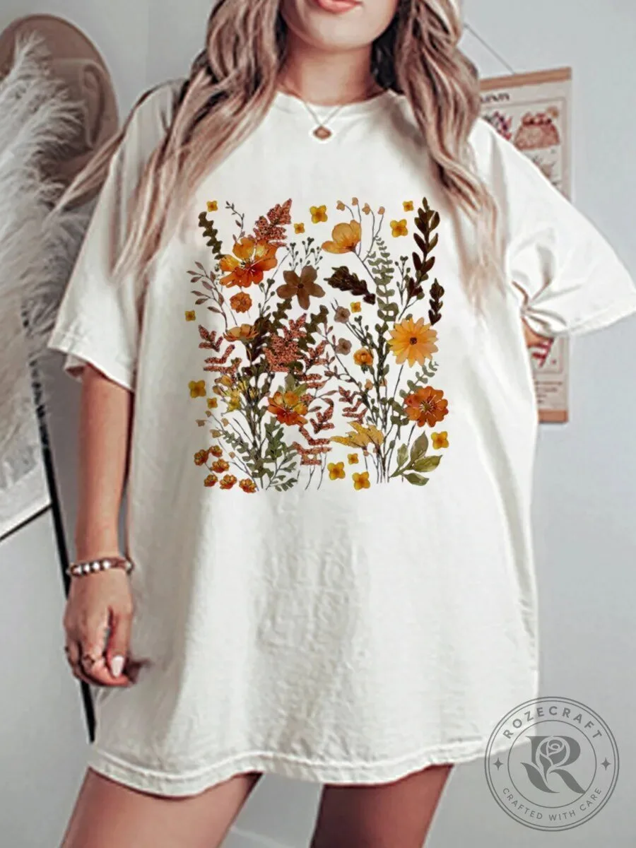 Vintage Botanical Wildflower Garden Oversized Graphic T-Shirt
