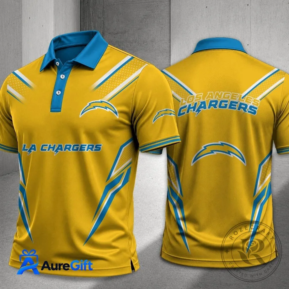 Los Angeles Chargers NFL Football Team Yellow Blue Polo Shirt