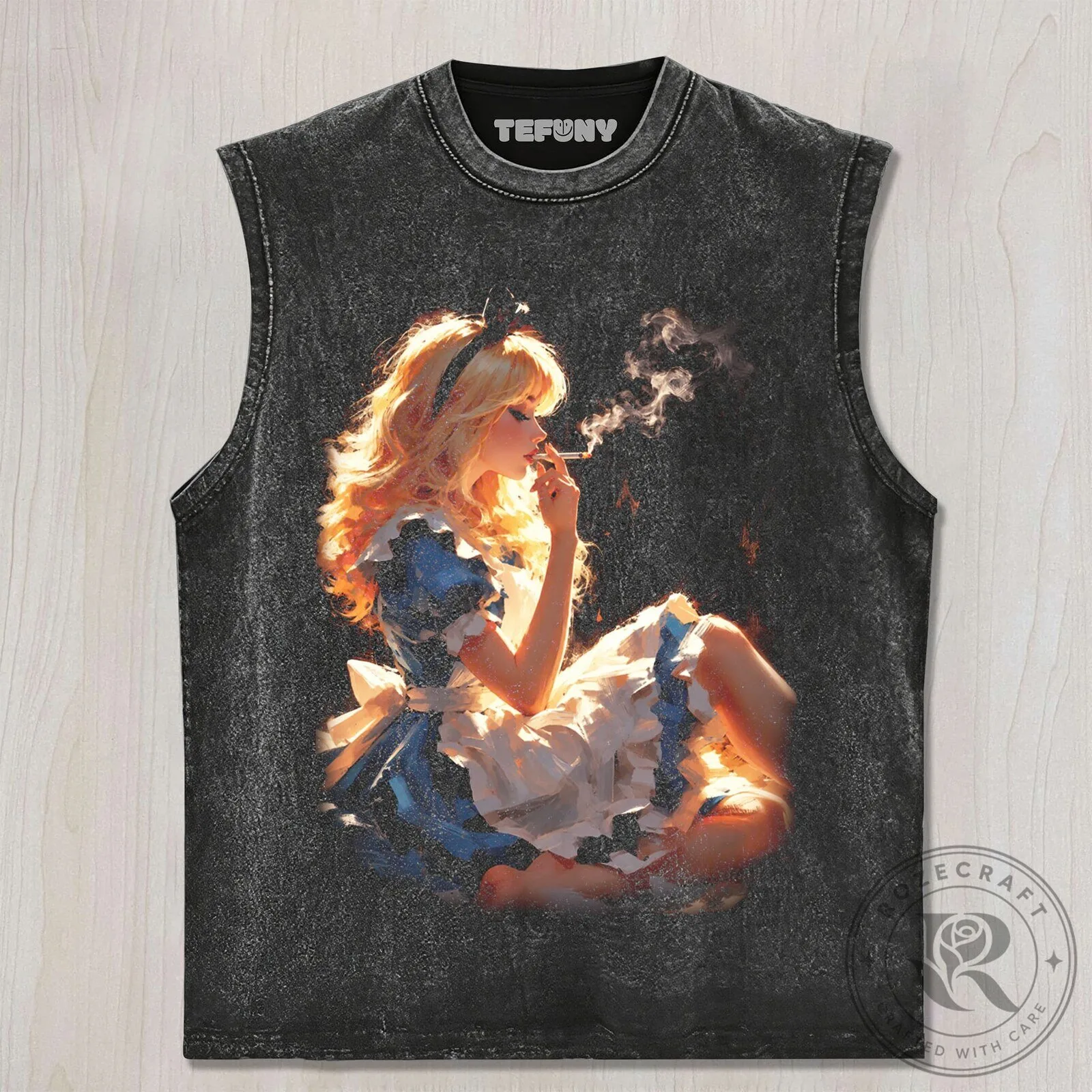 Alice in Wonderland Smoking Cartoon Girl Vintage Washed Black T-Shirt 10 Alice in Wonderland Smoking Cartoon Girl Vintage Washed Black T-Shirt