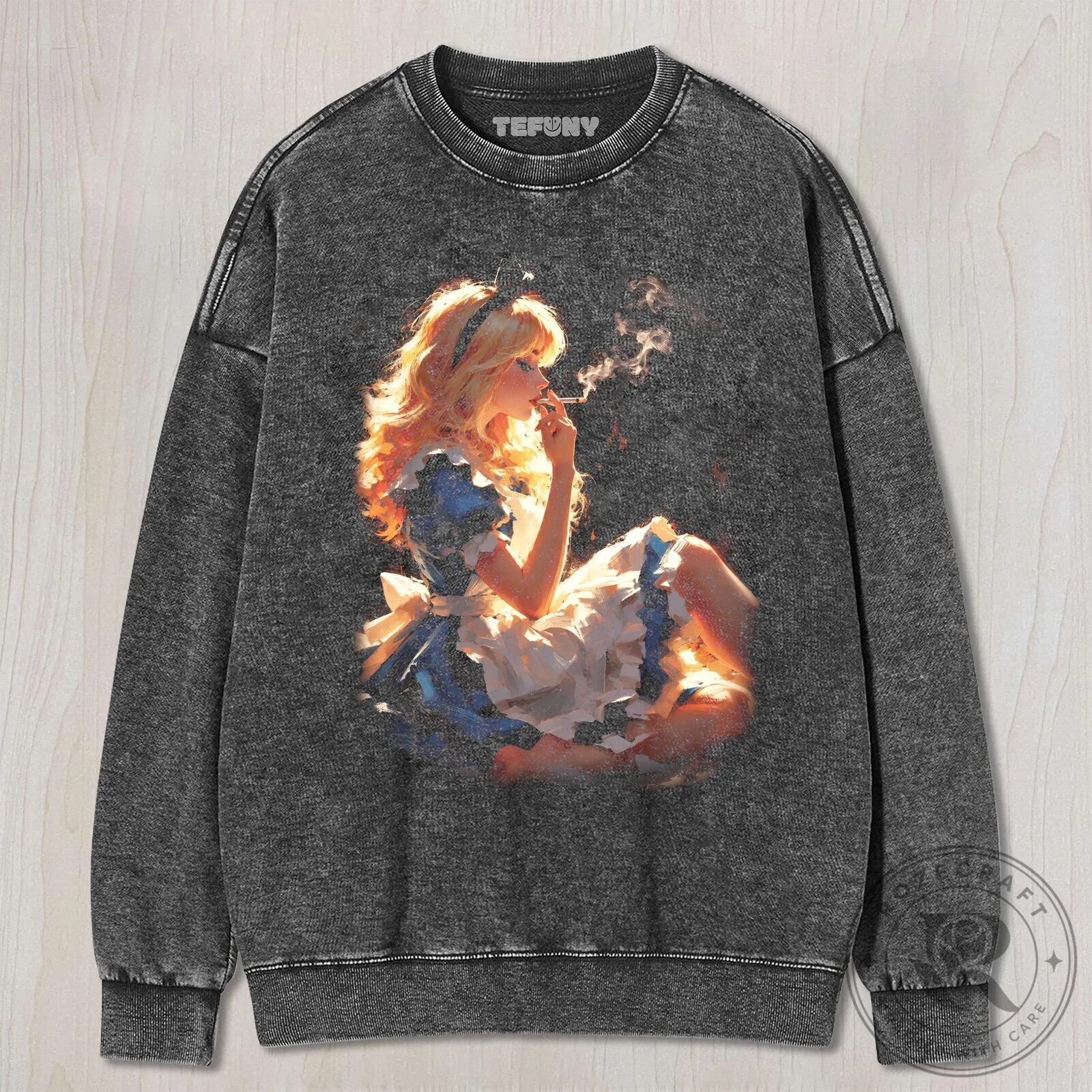 Alice in Wonderland Smoking Cartoon Girl Vintage Washed Black T-Shirt 12 Alice in Wonderland Smoking Cartoon Girl Vintage Washed Black T-Shirt