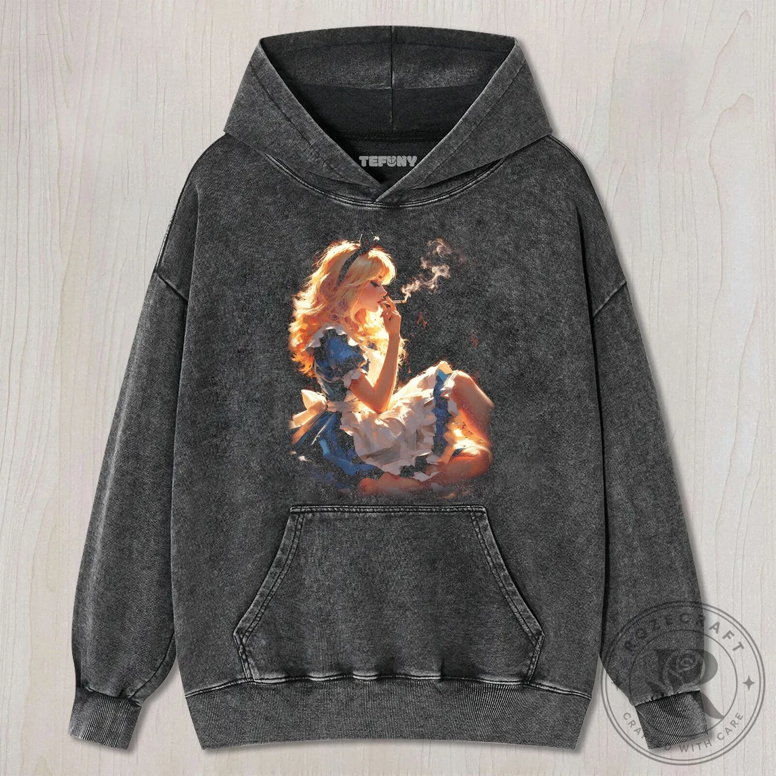 Alice in Wonderland Smoking Cartoon Girl Vintage Washed Black T-Shirt 13 Alice in Wonderland Smoking Cartoon Girl Vintage Washed Black T-Shirt