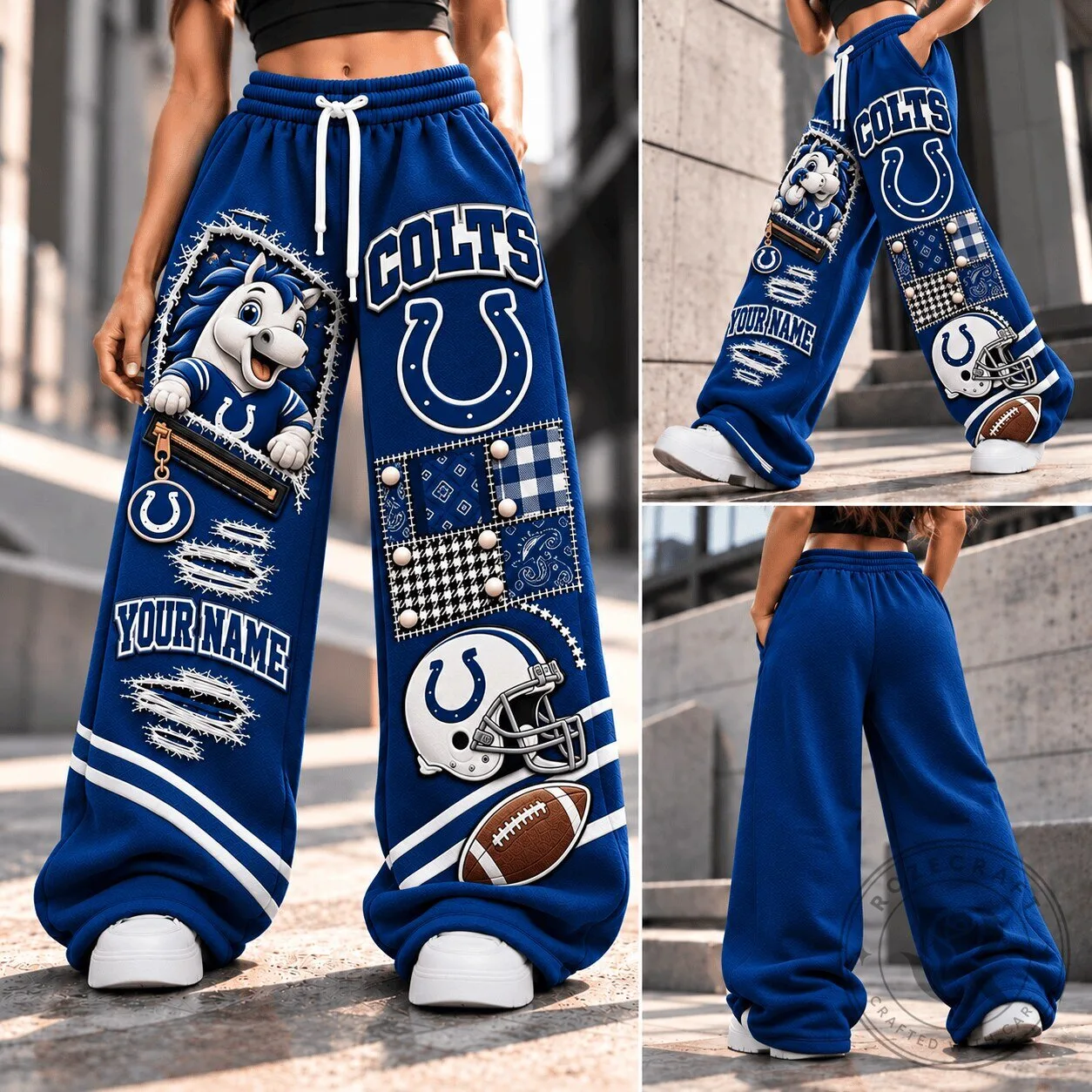 Indianapolis Colts Personalized Football Team Blue Wide Leg Sweatpants