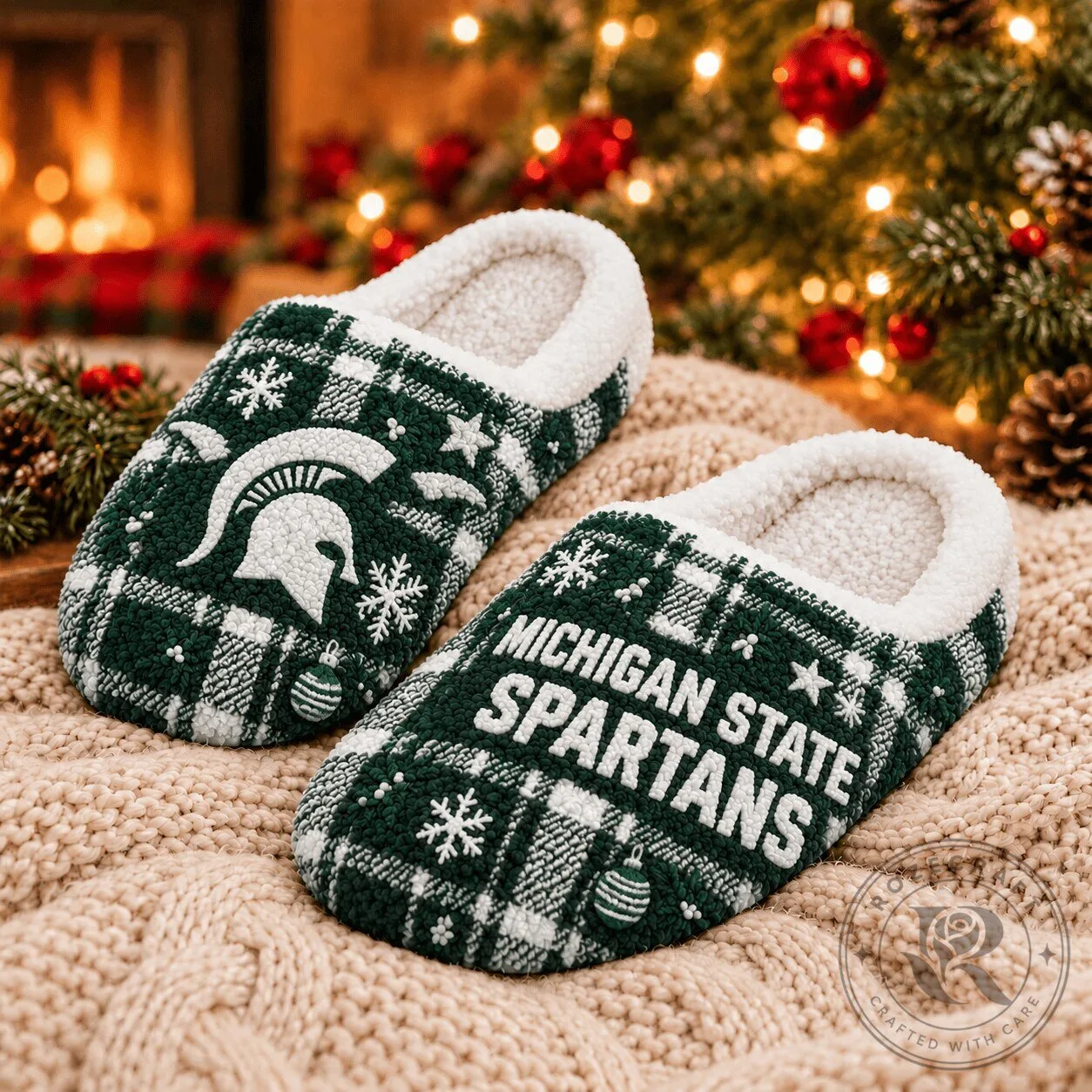 Michigan State Spartans Christmas Plaid Slippers