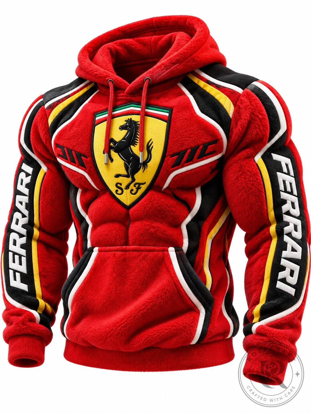 Ferrari Racing Style Red Black Yellow Striped Hoodie for Men