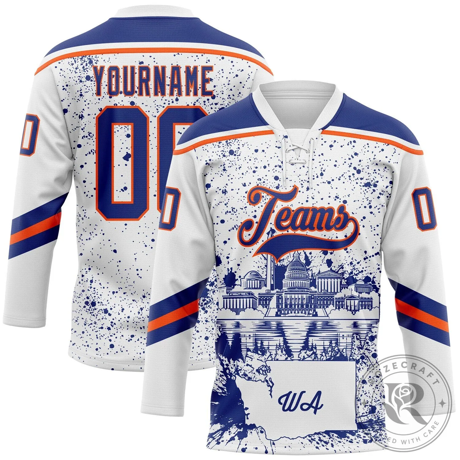 Washington DC City Skyline State Pride Paint Splatter White Hockey Jersey