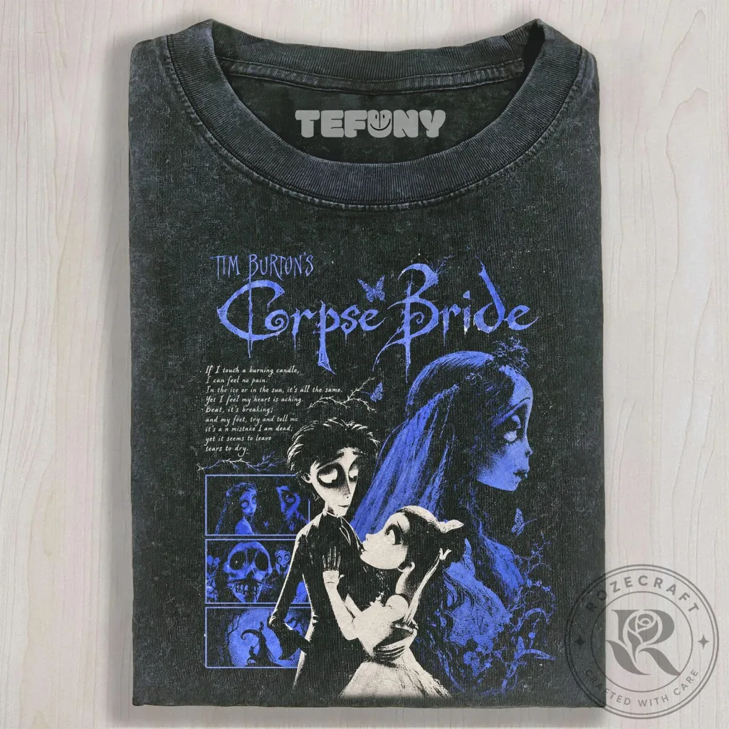 Tim Burton's Corpse Bride Movie Poster Art Black Washed T-Shirt Tim Burton's Corpse Bride Movie Poster Art Black Washed T-Shirt