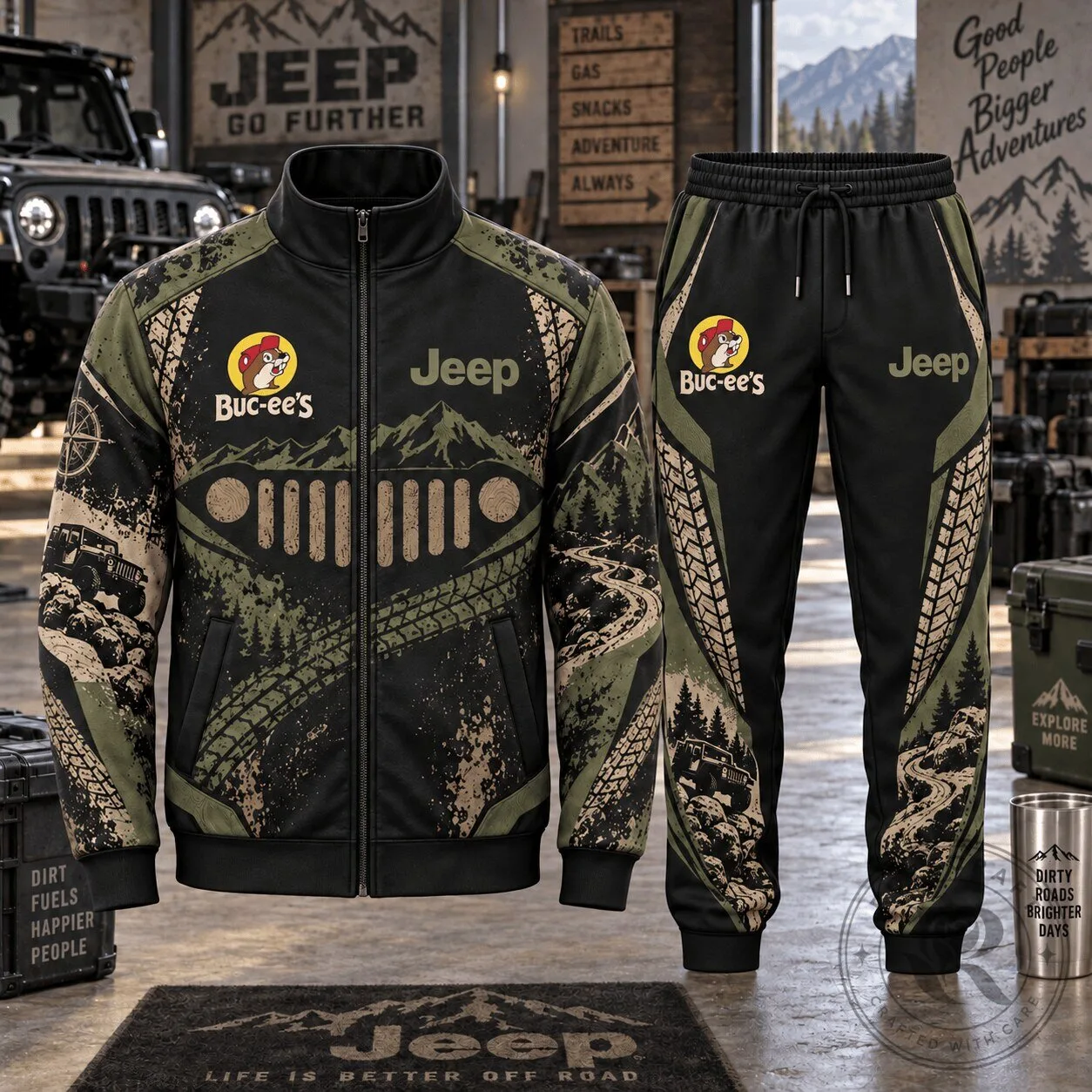 Buc-ee's and Jeep Off Road Adventure Graphic Full Zip Jacket and Jogger Pants Set