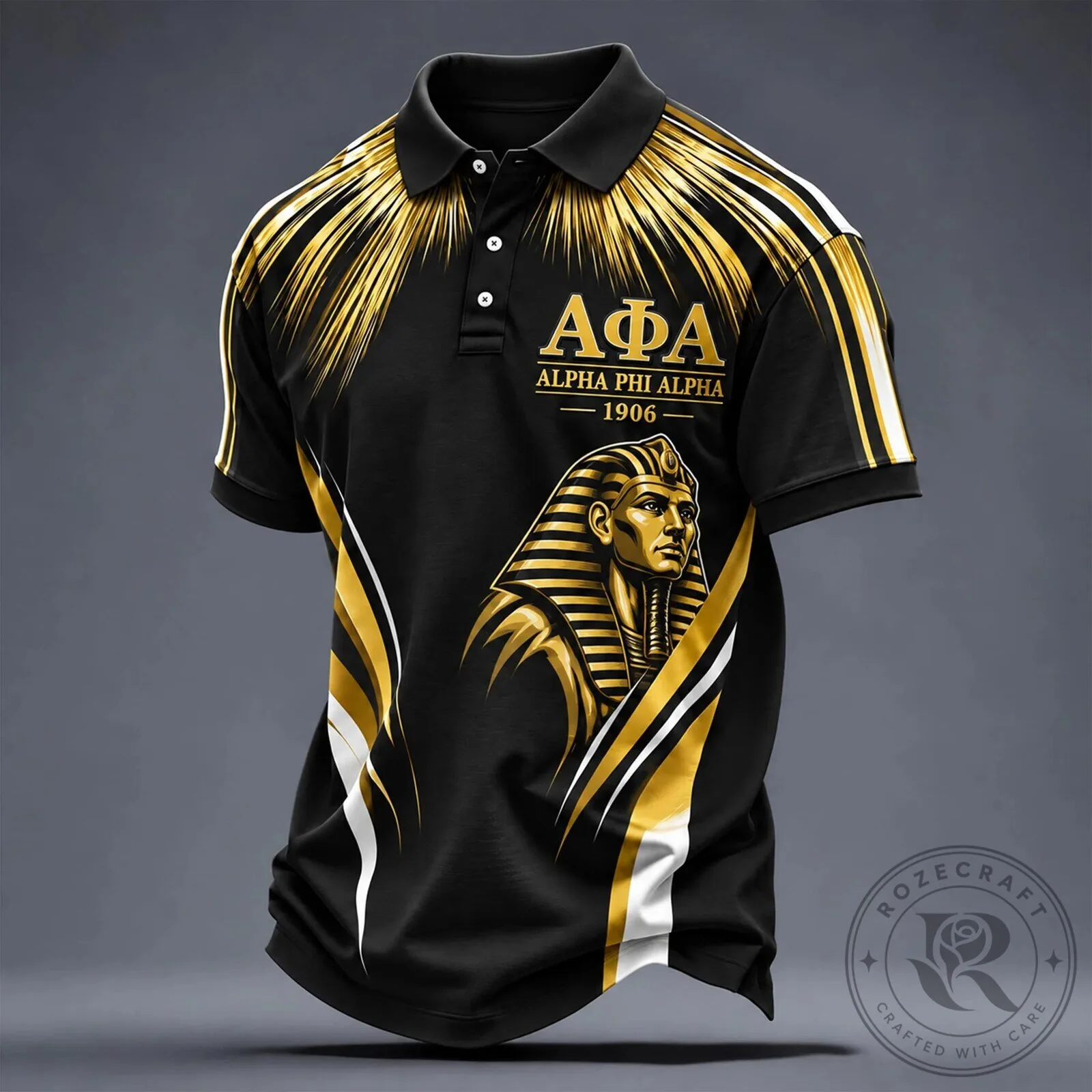 Black and Gold Pharaoh Polo Shirt of Alpha Phi Alpha Fraternity