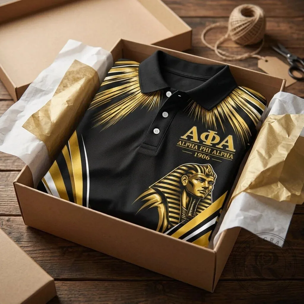 Black and Gold Pharaoh Polo Shirt of Alpha Phi Alpha Fraternity 8 Black and Gold Pharaoh Polo Shirt of Alpha Phi Alpha Fraternity