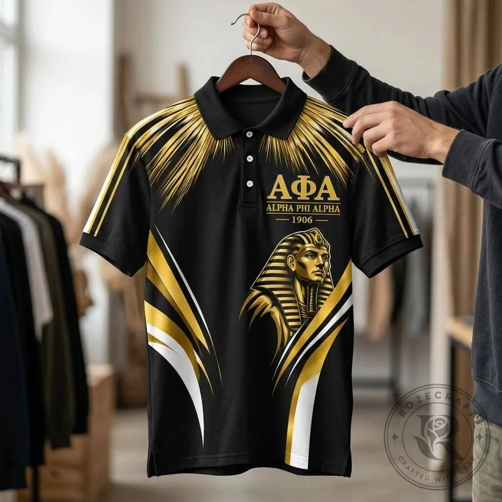 Black and Gold Pharaoh Polo Shirt of Alpha Phi Alpha Fraternity 9 Black and Gold Pharaoh Polo Shirt of Alpha Phi Alpha Fraternity