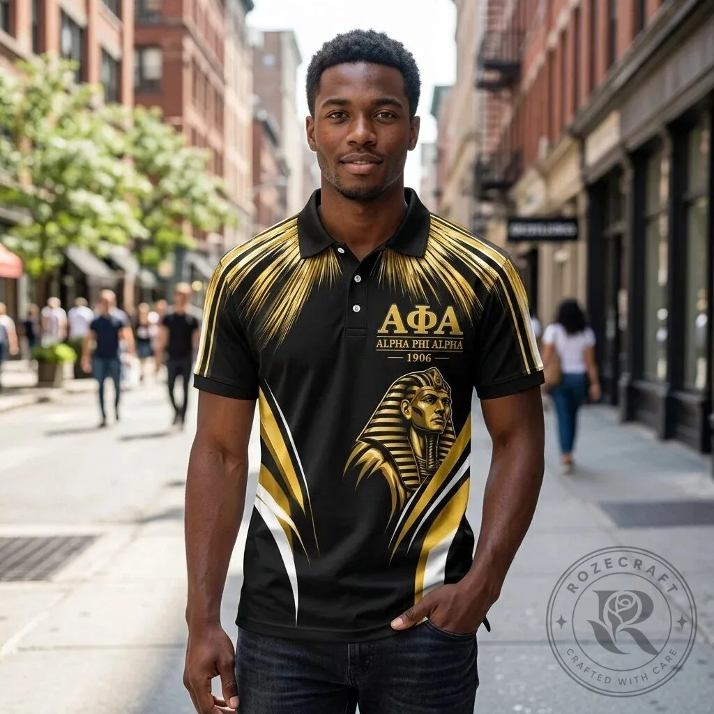 Black and Gold Pharaoh Polo Shirt of Alpha Phi Alpha Fraternity 10 Black and Gold Pharaoh Polo Shirt of Alpha Phi Alpha Fraternity