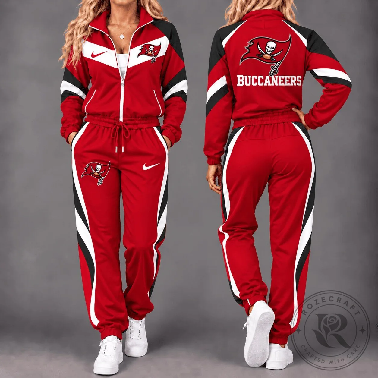 Tampa Bay Buccaneers NFL Team Logo Red and Black Full-Zip Tracksuit Jacket